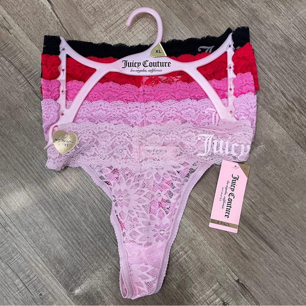NEW Juicy Couture Womens 5 Pack Lace Thong Underwear Multicolor Floral XL